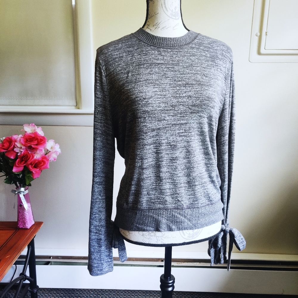 ABERCROMBIE & FITCH Mock Neck Heather Gray Sleeve Tie Long Sleeve Top M